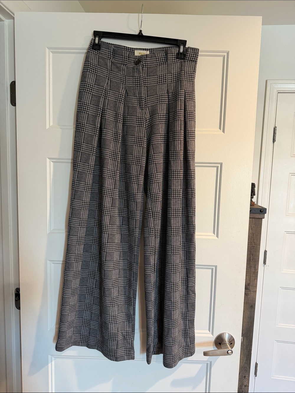 Maeve by Anthropologie Wide Leg Plaid Trousers High Rise Gray Black Size 4